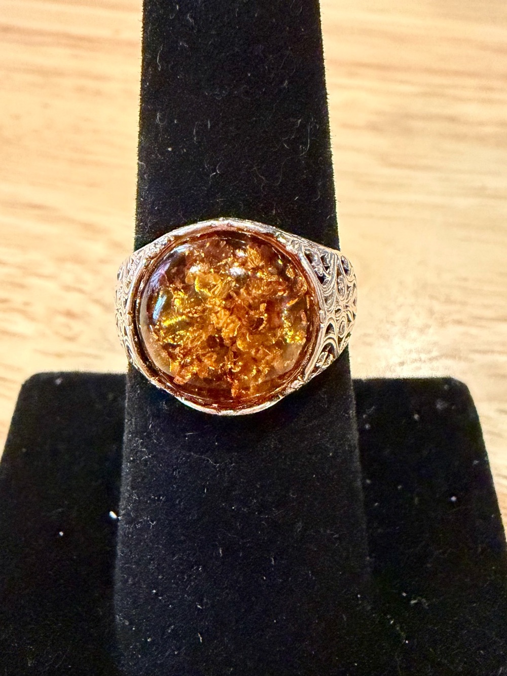 Men’s Gold Amber Dome Pinky Ring. In Stainless Steel.